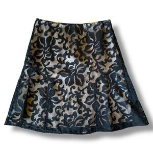 Ann Taylor Black Jacquard Lace Flounce Skirt Size 6